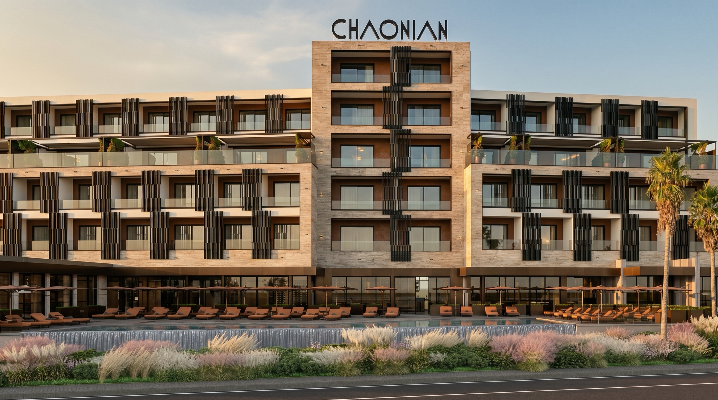 Chaonian Hotel — front facade with reflecting pool