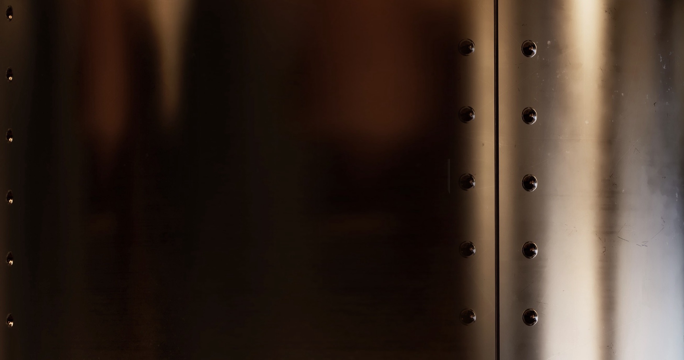 Walnut double doors of Chaonian — patterned wood panels and brass handles