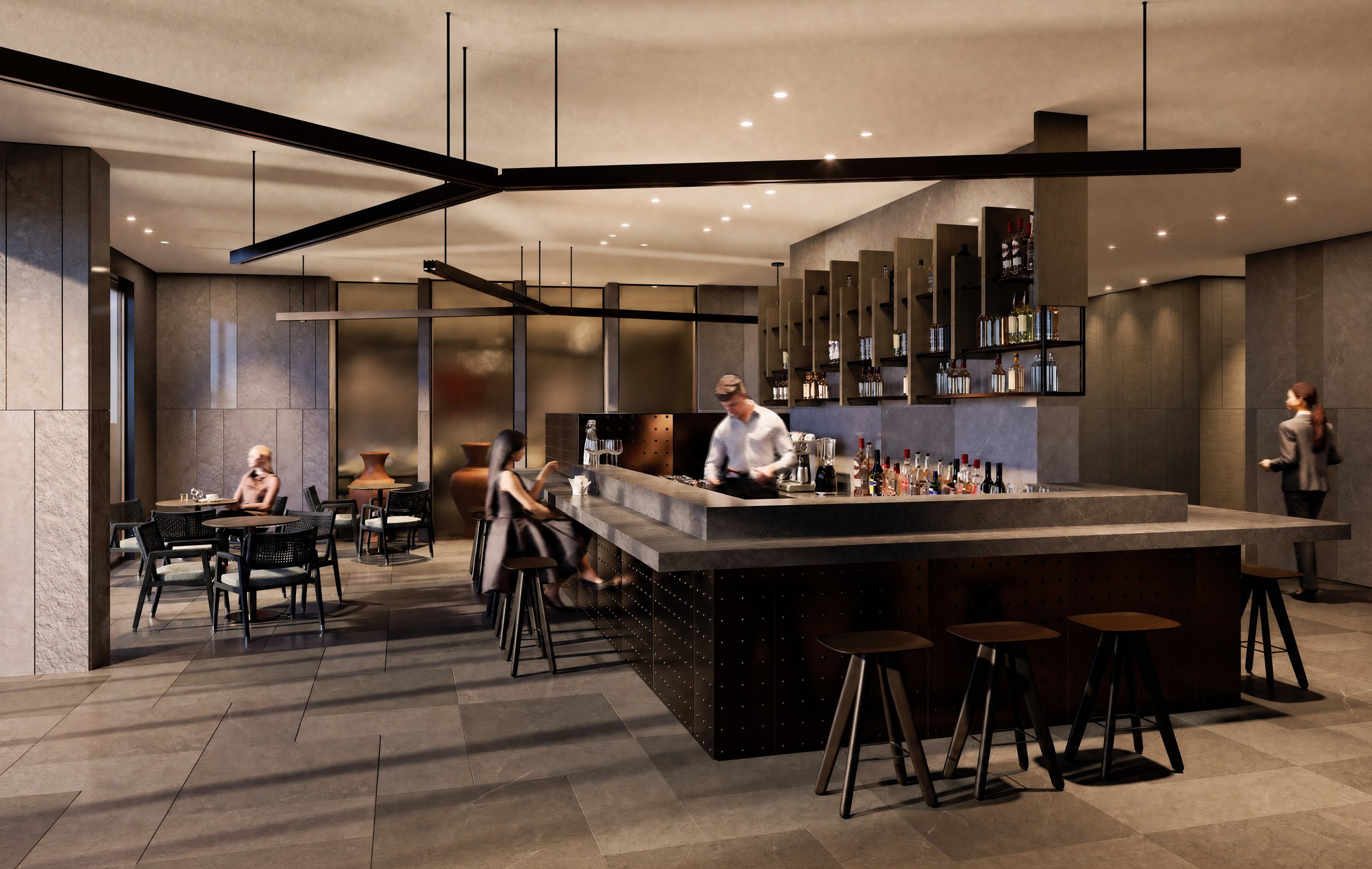 Hall bar — counter with brass detailing